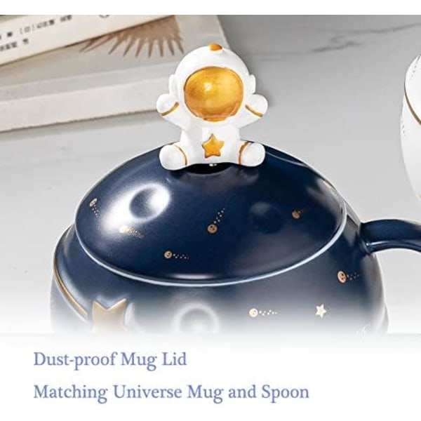 Astronautkopp med rymdpräglad planetmugg, Nyhetsmugg med lock och sked för kaffe, te, mjölk, estetisk inredning rolig present till flicka pojke kvinnor