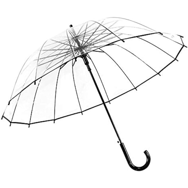 Genomskinlig bubbelreseparaply automatisk öppning 16 stålribbor extra stor vindtät PVC-kupol KS10 Black
