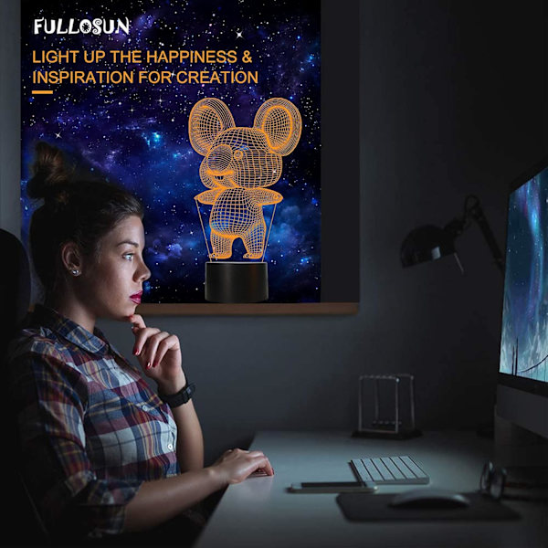 3D Koala Nattlampa Djur Illusion LED-lampa för Barnrumsdekoration med Fjärrkontroll 16 Färgväxlande Unik Jul Halloween Födelsedagspresent