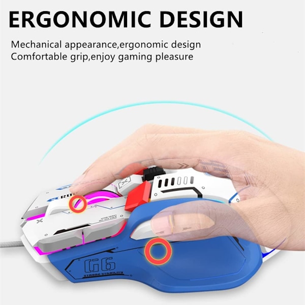 Ergonomisk Spelmus - Anpassningsbar, Bekväm och Precisionsdriven, Trådad RGB-Spelmus med 10 Programmerbara Knappar White
