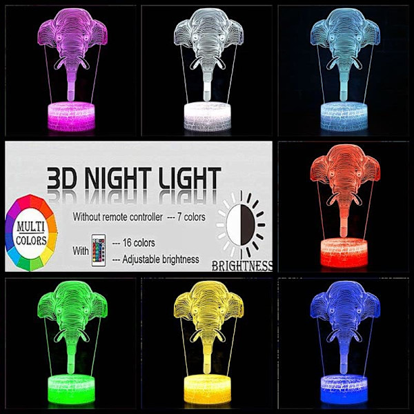 Djur Nattlampa Elefant Huvud Hologram Karaktär Heminredning Färg LED-lampor Barnens Jul Födelsedagspresenter 3D Nattlampa-Dw-22C,Crack B