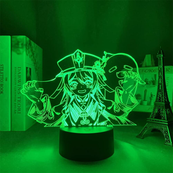 Anime 3D-lampa Genshin Impact Spelfigur HuTao LED Illusion Nattlampa Födelsedagsfest Rum Bordlampa Färgglad Dekoration med Fjärrkontroll