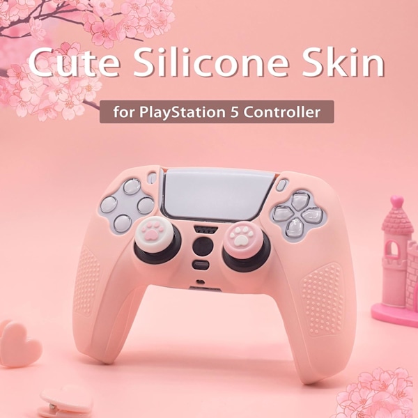 Skin för PS5-kontroll Grip Cover Anti-Slip Silikon Skydd Gummi Case Söt Kawaii Tillbehör Set Gamepad Joystick Skal med 2 Tumgreppskåpor
