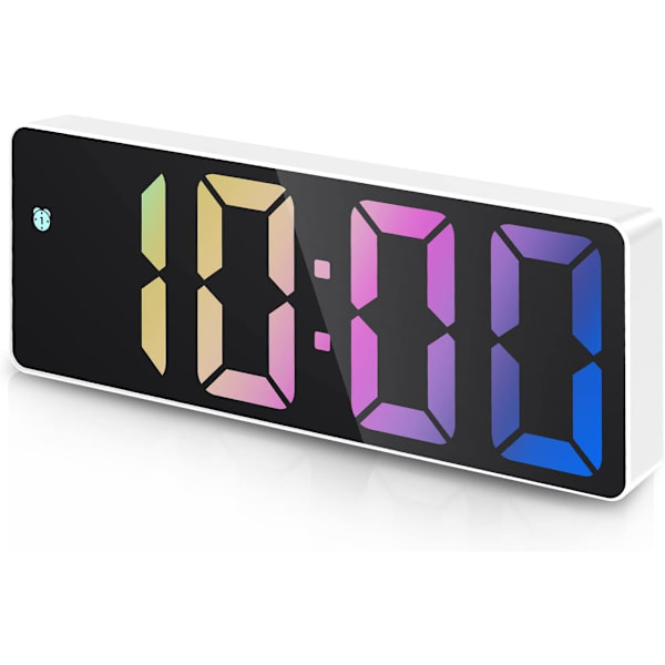 Digital väckarklocka, nyaste regnbågs LED-klocka för sovrum, modern liten klocka med temperaturvisning, justerbar ljusstyrka, röststyrning, 12/24H green+white led