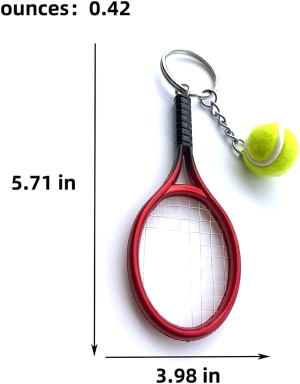 Värillinen minitennismaila pallolla avaimenperä Red