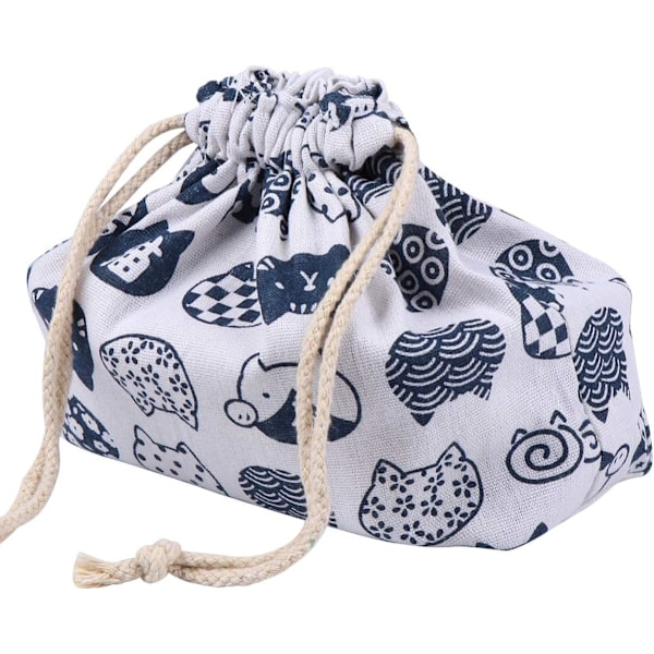 Snörlunchväska Dubbelskiktad Tjockad Japansk Stil Bento Tote Påse Godis Presentpåse Pack för Hem Bröllop Födelsedagsfest Vit White 27Ã—19cm