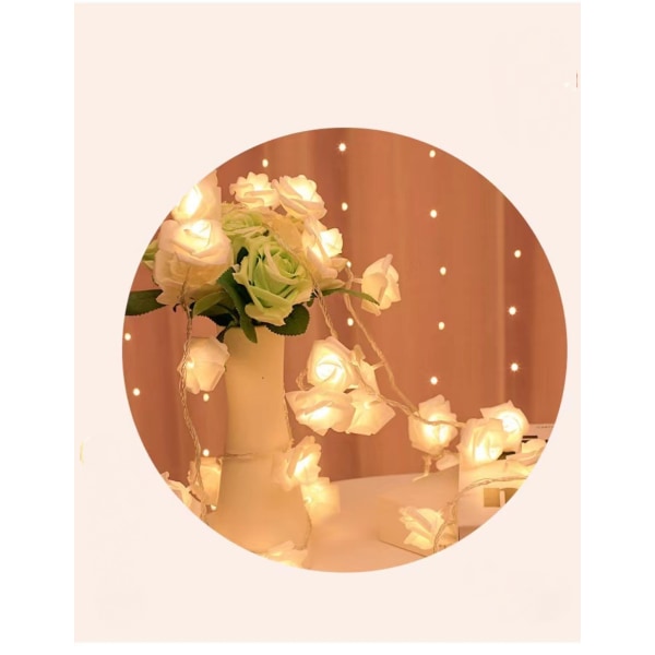 Rosblommiga ljusslingor, varmvitt, batteridrivna romantiska fe-ljuslampor för alla hjärtans dag, jul, bröllop, rum, trädgård