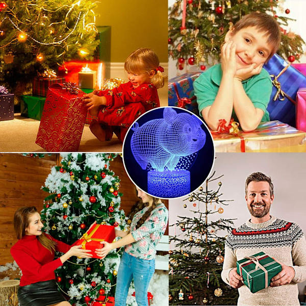 3D Illusion Sød Smilende Gris Natlampe 16 Farveskift Berøringshvid Revnet Base Børneværelses Dekoration Belysning