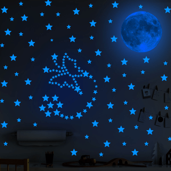 Glow in the Dark-klistermärken Lysande prickar Stjärnor och måne själv-väggklistermärken för väggklistermärken för barnrum Barnrum Inredning i sovrum Vardagsrum