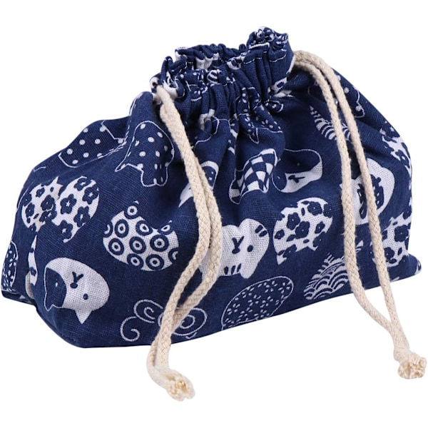 Blå bomulds- og linned frokostpose Blue 27Ã—19cm