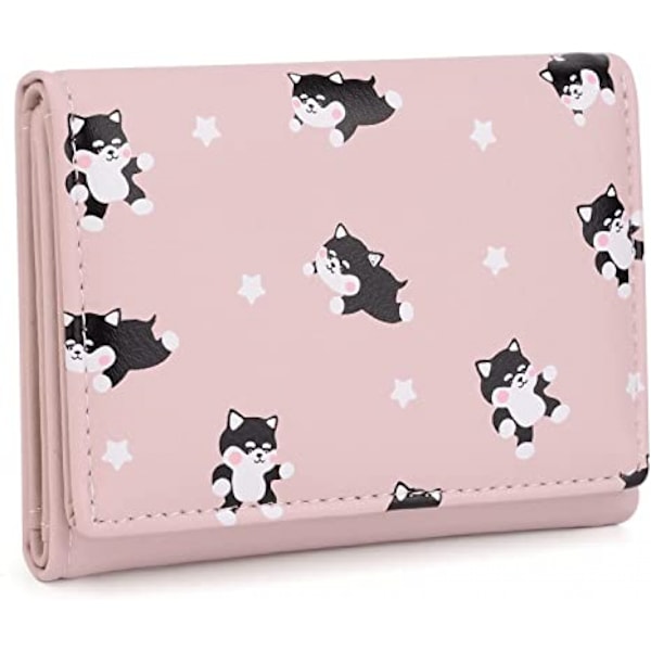 AVEKI Kawaii Plånbok för Flickor Söt Katt Veganskt Läder Korthållare Organizer Liten Trefaldig Dam Plånbok, Menw Katt Rosa