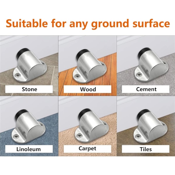 1,06 tum / 27 mm kraftig golv dörrstopp, golvmonterad dörrstopp med tyst gummibumper, rostfritt stål silverborstad finish - 2-pack Silver*2