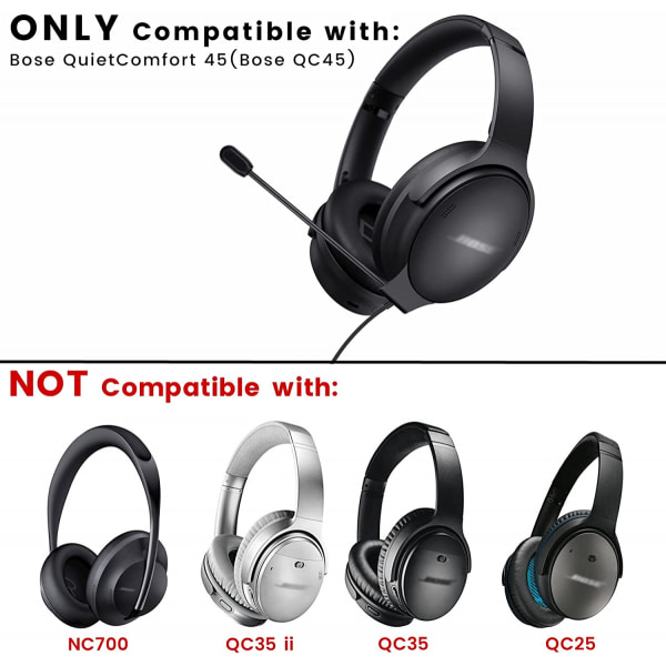 For QC35 Mikrofonutskifting for Bose QuietComfort 35 Bluetooth Trådløs Støyreduserende Hodetelefon, Avtakbar Bommikrofonkabel med Dempeknapp W