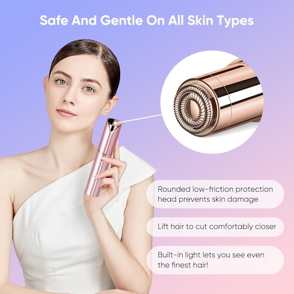 Fjerning av ansiktshår for kvinner, smertefri ansiktshårfjerner for kvinner med 2 reservehoder, USB-oppladbar, ansiktshårfjerner for overleppe Rose gold