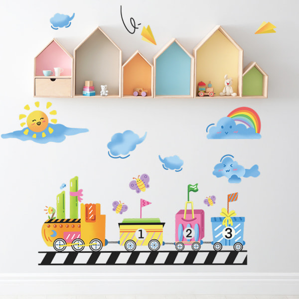 Sateenkaari ja juna lasten seinätarrat kuori ja kiinnitä irrotettava lastenhuoneen makuuhuoneen olohuoneen taide seinämaalaukset koristeet