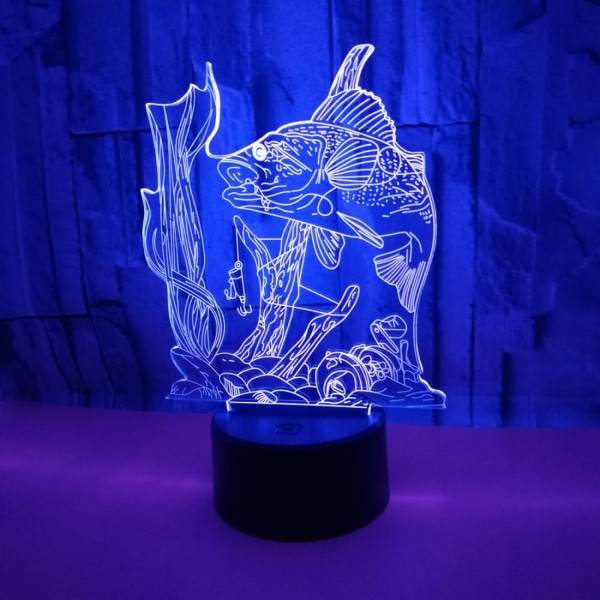 Qinwei 3D Fiskelampa Illusion Nattljus LED Fisk Skrivbordslampor 7 Färgändring Touch Control Visual Lights Hem Sovrum Inredning för män Fiske älskare