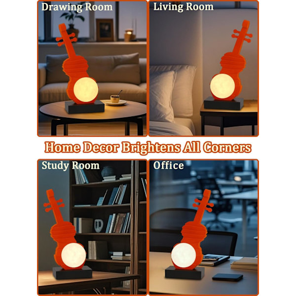 Fiolin nattlys for barn LED musikkelsker lampe 3 fargemodus Kawaii nattbordslamper dekor USB oppladbar soveromslys stue hjem dekorasjon