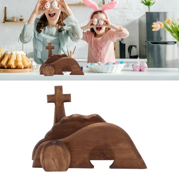 Påskbricka Bundle Kit Festlig Atmosfär Trä Påskdekoration för Hem Kyrka Kontor Bord Typ A