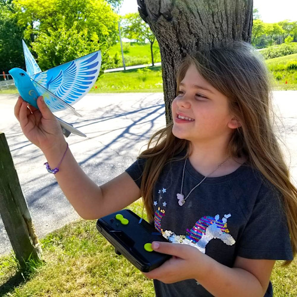 eBird Blå Due - Flyvende RC Fugle Legetøj til Børn. Indendørs/Udendørs Fjernstyret Bionisk Flappende Vinger Fuglehelikopter. USB Opladning