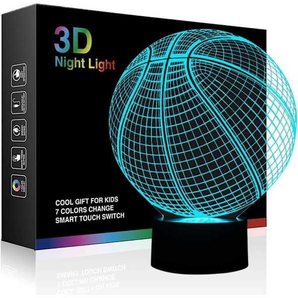 3D Lampe Basketball Rund Form, Ticent 7 Farge Skiftende Nattelys Smart Berøringsbryter LED Belysning Kreativ Gave Leke Dekorasjoner