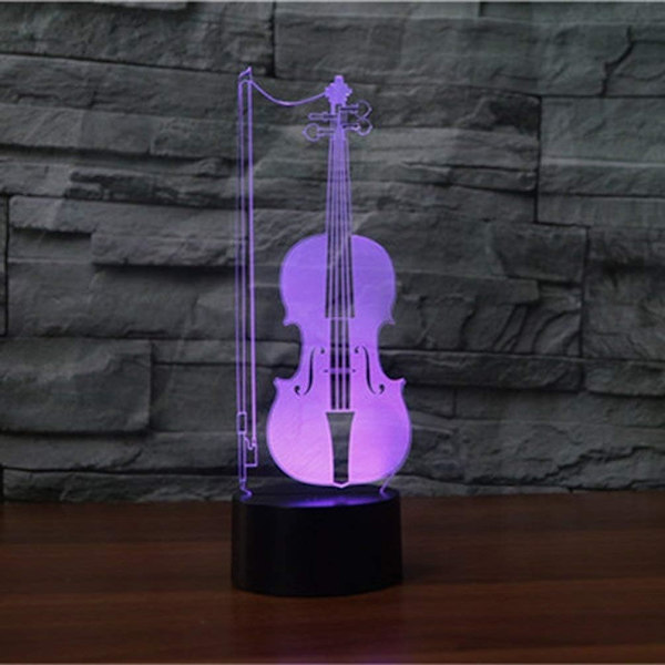 3D Violin Gitarr Nattlampa LED-lampa Illusion 7 Färgväxlande Touch Switch Bordsskiva Dekorationslampor Akrylplatt ABS-bas USB-kabel Leksaker