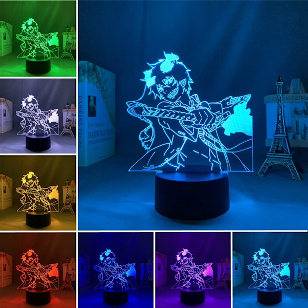 Anime 3D nattlys Manga Blå Eksorsisten Okumura Rin LED illusjonslampe 7/16 fargeberøring med fjernkontroll Barnerom dekor USB bordlampe