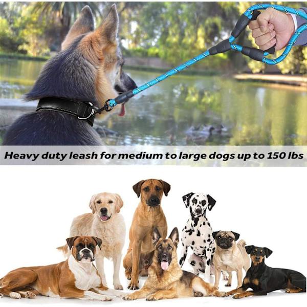 Hundehalsbånd, 5 FT Heavy Duty Dobbelthåndtak Hundekobbel med Komfortabel Polstret og Reflekterende, Tau Hundekobbel for Små, Mellomstore, Store Hunder (Tau-Blå) Blue Large,Medium,Small