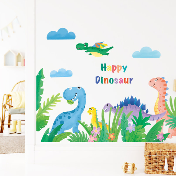 Sarjakuva dinosaurus värikäs PVC seinätarra juliste taidetuloste seinäkoriste olohuoneeseen päiväkotiin