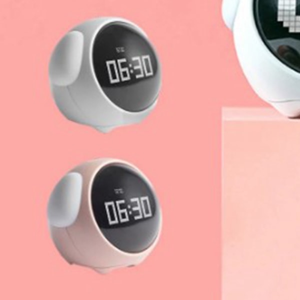 Expression Clock Söt hundform multifunktionell LED digital väckarklocka Röstaktiverad nattljus White