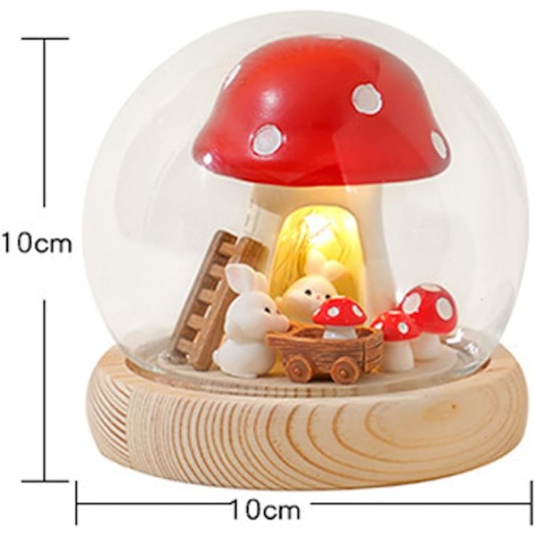 Svampe Lampe - USB Drevet LED Lys i Glaskuppel, Mini Falsk Svampe Natlampe til Soveværelse, Fest og Have Dekorationer, Sød Svampe
