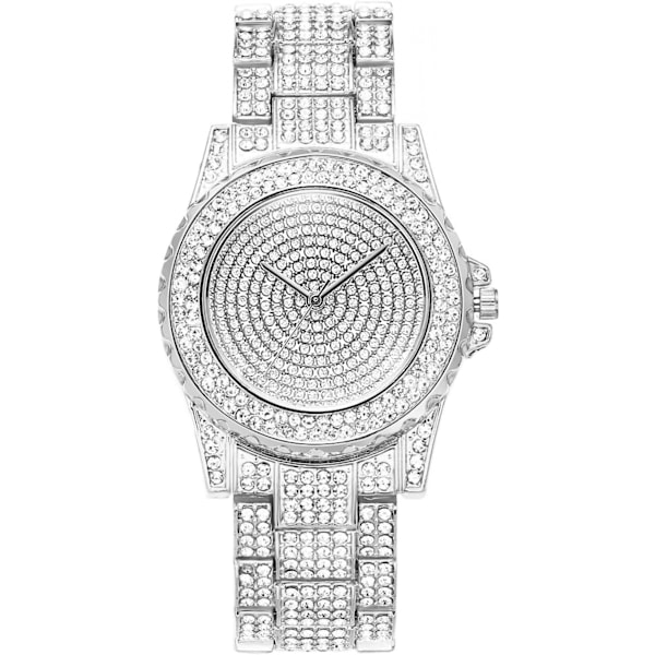 Luksuriøs dameklokke med kvartsurverk, krystallrhinestone-diamantklokker for kvinner, armbåndsur i rustfritt stål med full diamanter