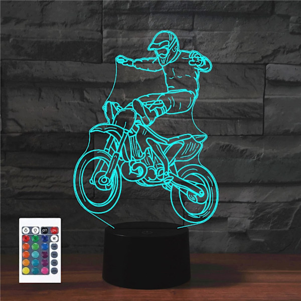 3D Motorsykkel Stunt Fjernkontroll 16 Farger Nattlys Illusions Akryl LED Bord Nattlampe Barn Soverom Skrivebord Dekor Bursdagsgaver Leke