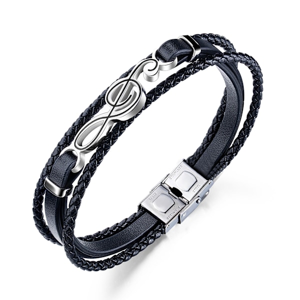 Herr Läder Manschett Armband Svart Brun Flerskiktad Flätad Rep Gitarr Diskantklav Musik Not Smycken Armband Justerbar