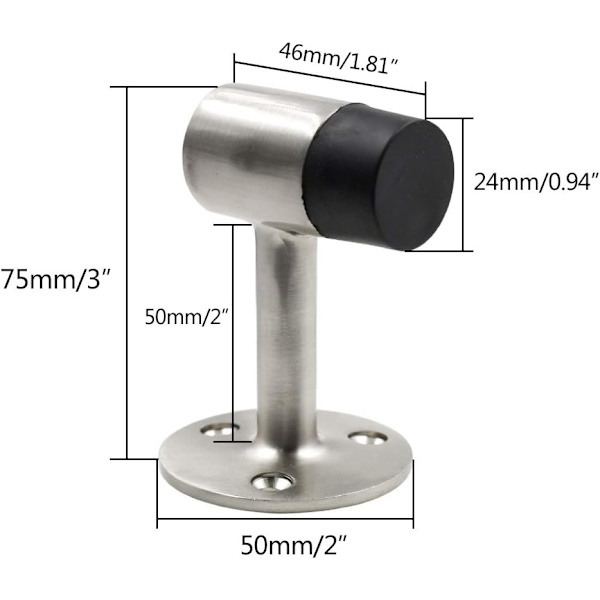 3 Tommers / 75mm Heavy Duty Gulvstopp, Dørstopper i Børstet Nikkel i Rustfritt Stål - 1 Pakning