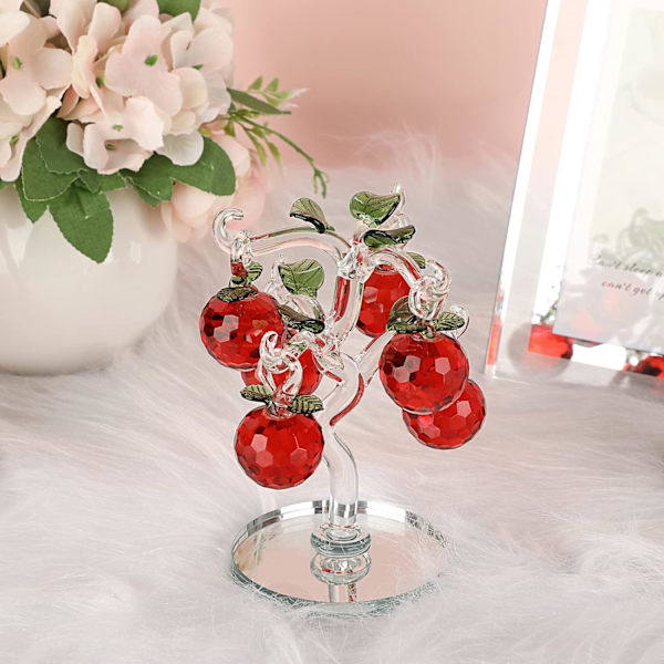 Krystalrød Æbletræ Ornament Kunstigt Æbletræ Figur Dekorativt Æbletræ Samleobjekt, Glas Æbletræ Papirvægt Borddekoration
