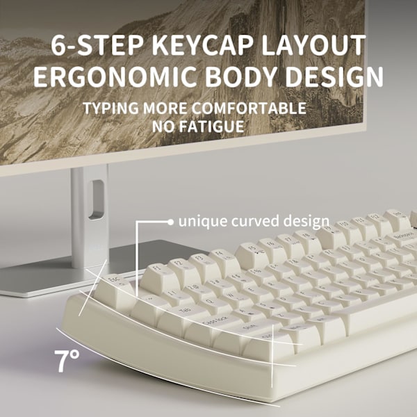 V97 Sød Kreativ Tastatur, Bluetooth/2.4GHz Spil Tastatur Trådløs med RGB Baggrundsbelysning, Medieknap, Buet Kropsform, Genopladeligt Stille Computer Tastatur white