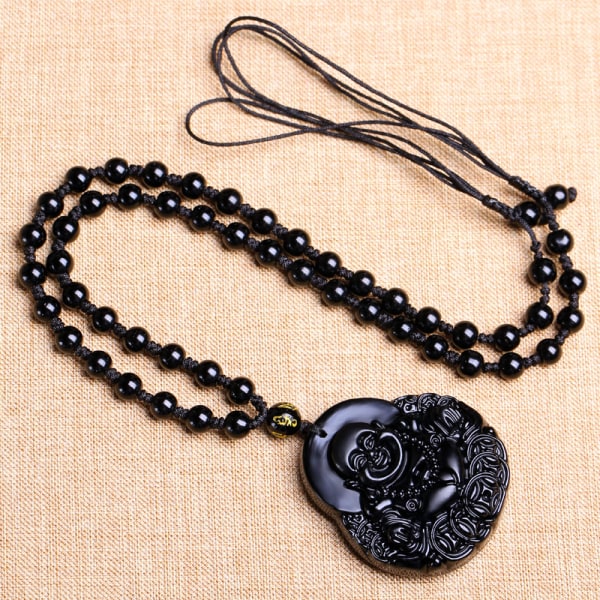 Stone Amulet Talisman Obsidian Skyddshänge Halsband Natural Healing Kristallsnuten ädelstenshalsband för Lucky amulett