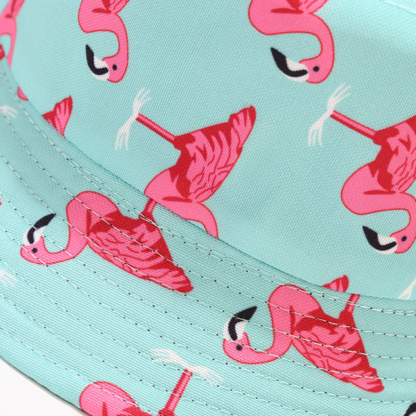 Wekity Cute Bucket Hat Beach Fisherman Hats för kvinnor, vändbara dubbelsidiga unisex (Flamingo, Ljusblå)