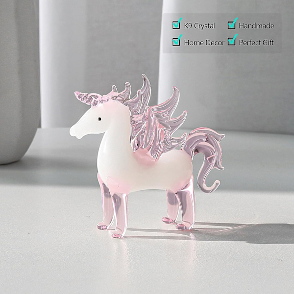 Krystal Pink Unicorn med Vinger Dyrefigurer, Håndblæst Glas Unicorn Gave til Piger og Kvinder Hjemmeindretning