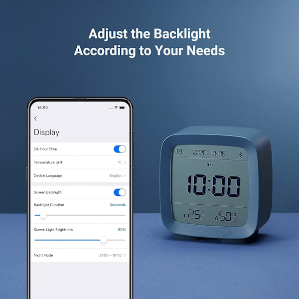 Smart Bluetooth Digital Alarmklocka med Flera Alarm, Batteridriven Liten Alarmklocka med Temperatur och Luftfuktighetsdisplay för Sovrum, Lätt