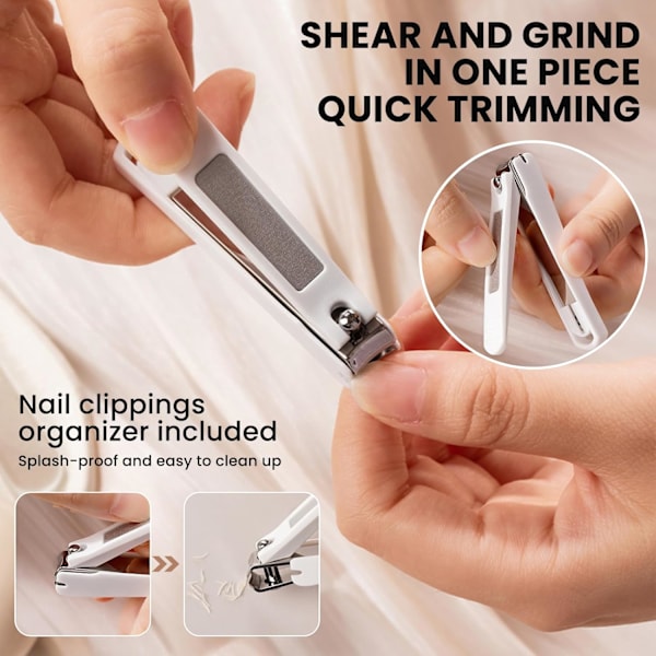 Nagelklippare med Uppsamlare, Nagelfil och Öronrengörare 3-delad Set Personliga Skötselverktyg med Bärbar Reseväska Manikyr Pedikyr Verktyg Grooming