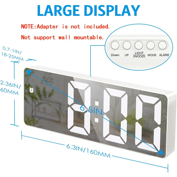 Vekkerklokke med stor LED-skjerm, digital klokke med temperaturvisning, justerbar lysstyrke, stemmestyring, 12/24-timers visning, liten skrivebordsmodell black+rgb