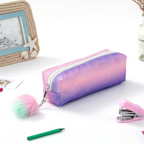 Case pennpåse med stor kapacitet Bärbar stor förvaringsduk pennväska för studenter Business Office Glitter Pennficka (lila magic)