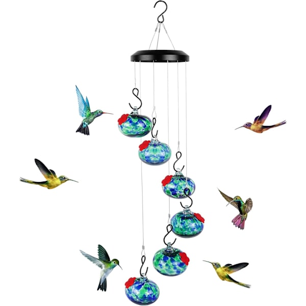 Charmiga vindspel Hummingbird-matare för utomhus hängande myror och bin bevis, läcker aldrig, perfekt trädgårdsdekoration för utomhus Blue