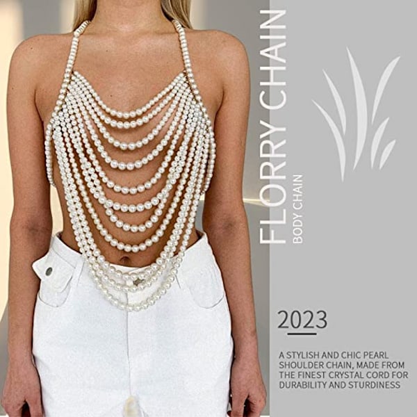 Florry Pärl Body Chain Axelband Pärl Body Smycken för Kvinnor Mode Pärl BH Kedjor för Bröllopsfest