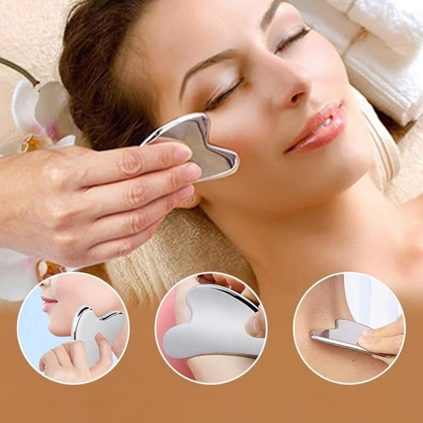 Äitienpäivälahjat - Ruostumattomasta teräksestä valmistetut Gua Sha -kasvotyökalut, Gua Sha kasvoille, Metallinen Gua Sha, Ihoa kiinteyttävä hieronta, Gua Sha -kauneustyökalu Bo:lle