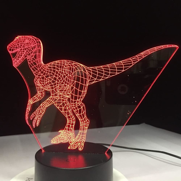 Velociraptor Dinosaur 3D Lampe Blå 7 Farger Led Nattelamper for Barn Berøringsstyrt Led USB Bord Baby Sove Nattelys Romdekor Lampe