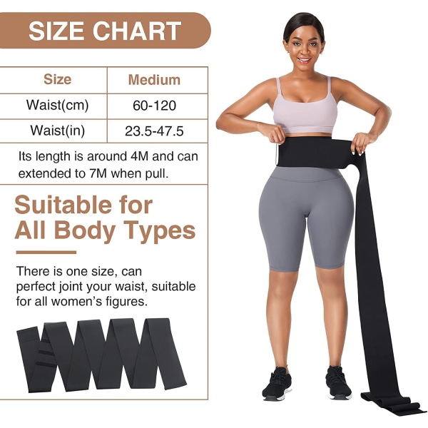 Taljetræner til kvinder, 9,84 fod, bandage wrap, sauna bælte, lang torso, mavesved, wraps, mave, body shaper, talje trimmer bælte (one size, sort)