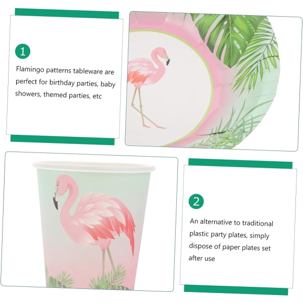 WJ 1 set Flamingo serviser bröllopsservis set Tallrikar Hawaii festtillbehör Flamingo pappersmuggar Hawaii prydnad Flamingo bestick porslin