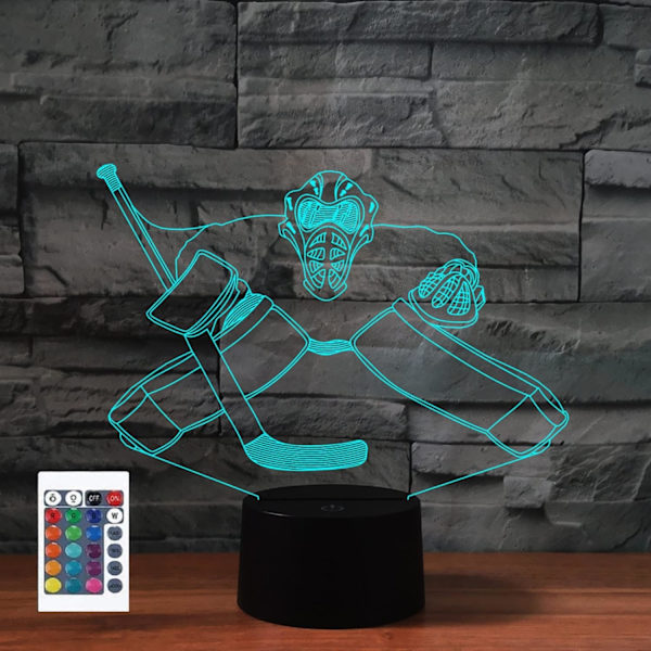 3D Ishockey Målvogter Fjernbetjening 16 Farve Natlys Illusion Akryl LED Bord Natlampe Børneværelse Skrivebords Dekoration Fødselsdagsgaver Legetøj